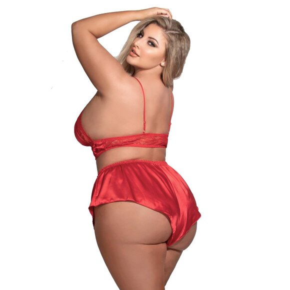 Plus Satin Pajama Set Womens Size 1x 2x Red Bralette Longline Bra - Picture 5 of 11